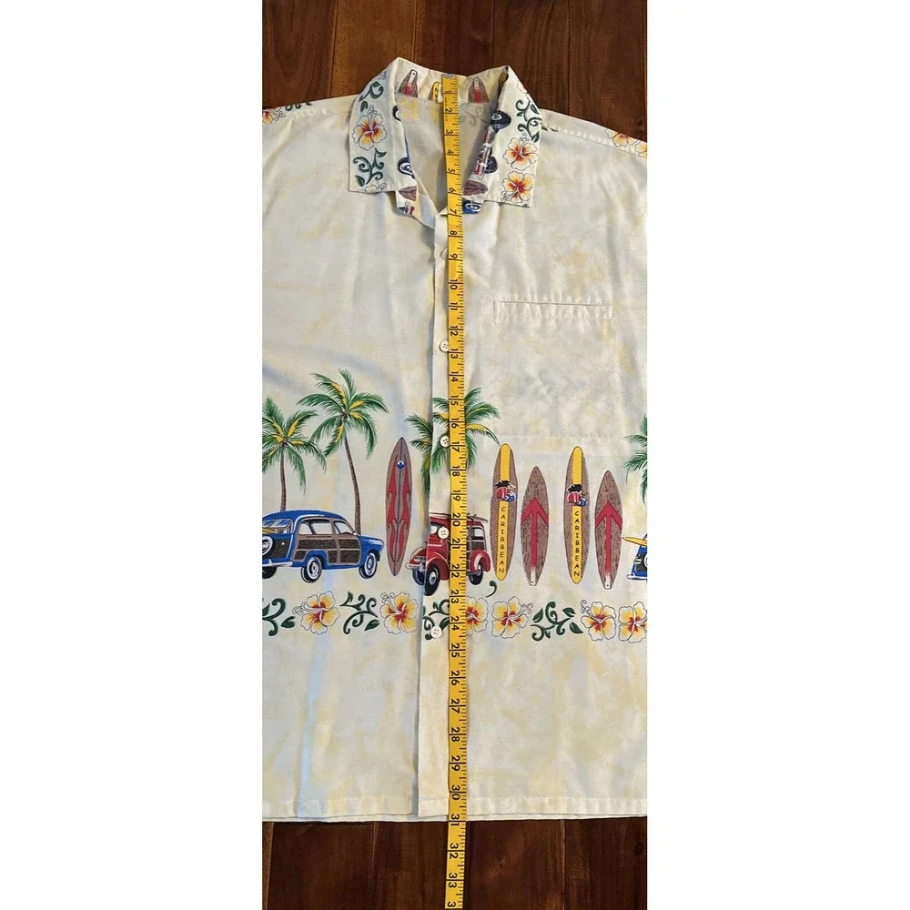 Men’s Hawaiian Shirt Caribbean Surfboards Cars  Floral Flowers L / XL Button Up - Picture 12 of 13